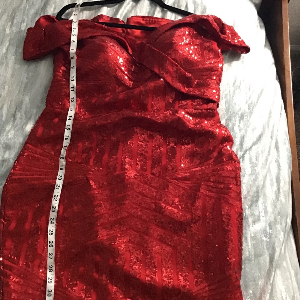 Red sequined cocktail party dress